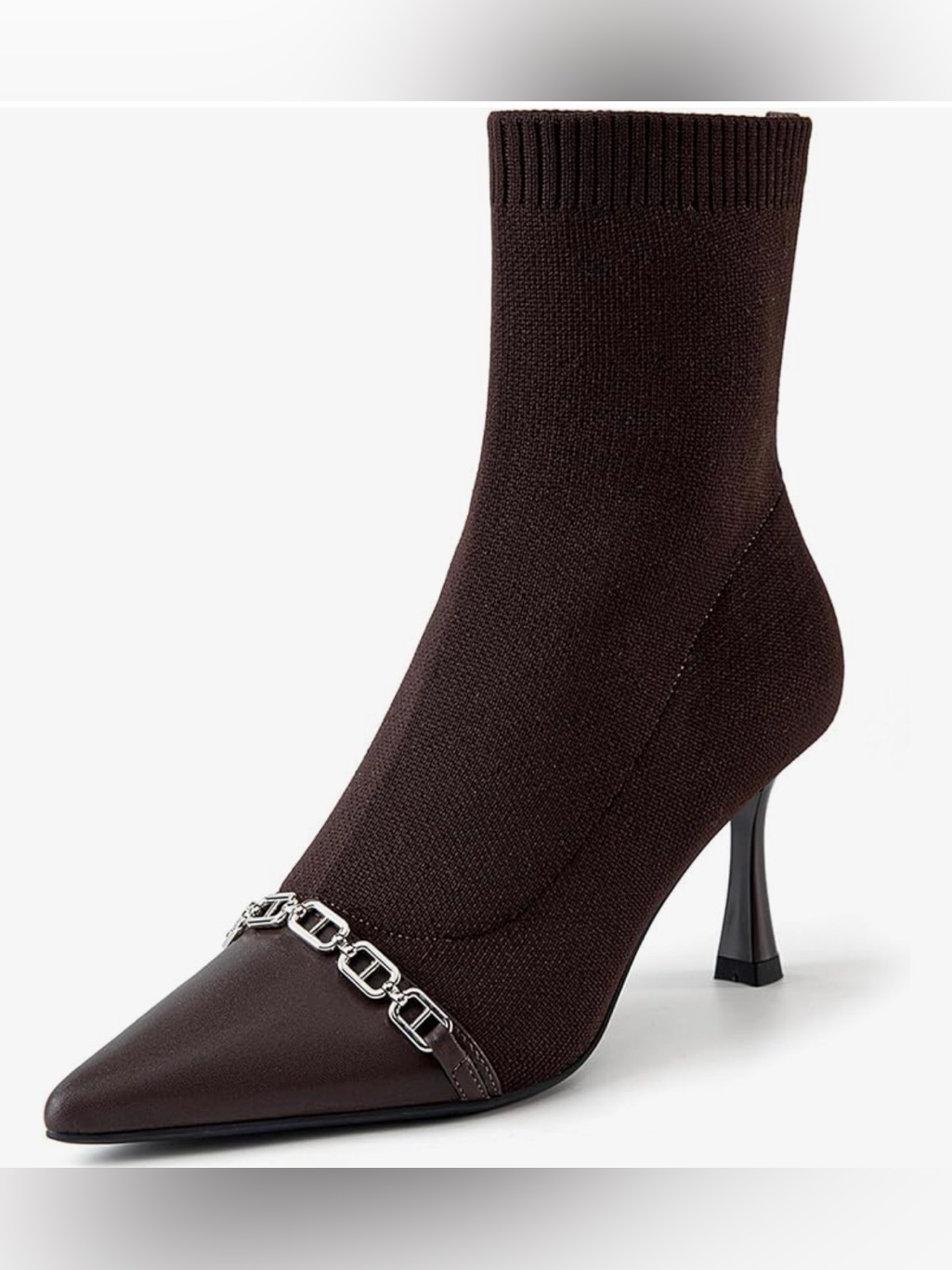 Nwt-Pointed Toe Ankle Boots - 3 Inch Stiletto Heel Booties With Chain Accents